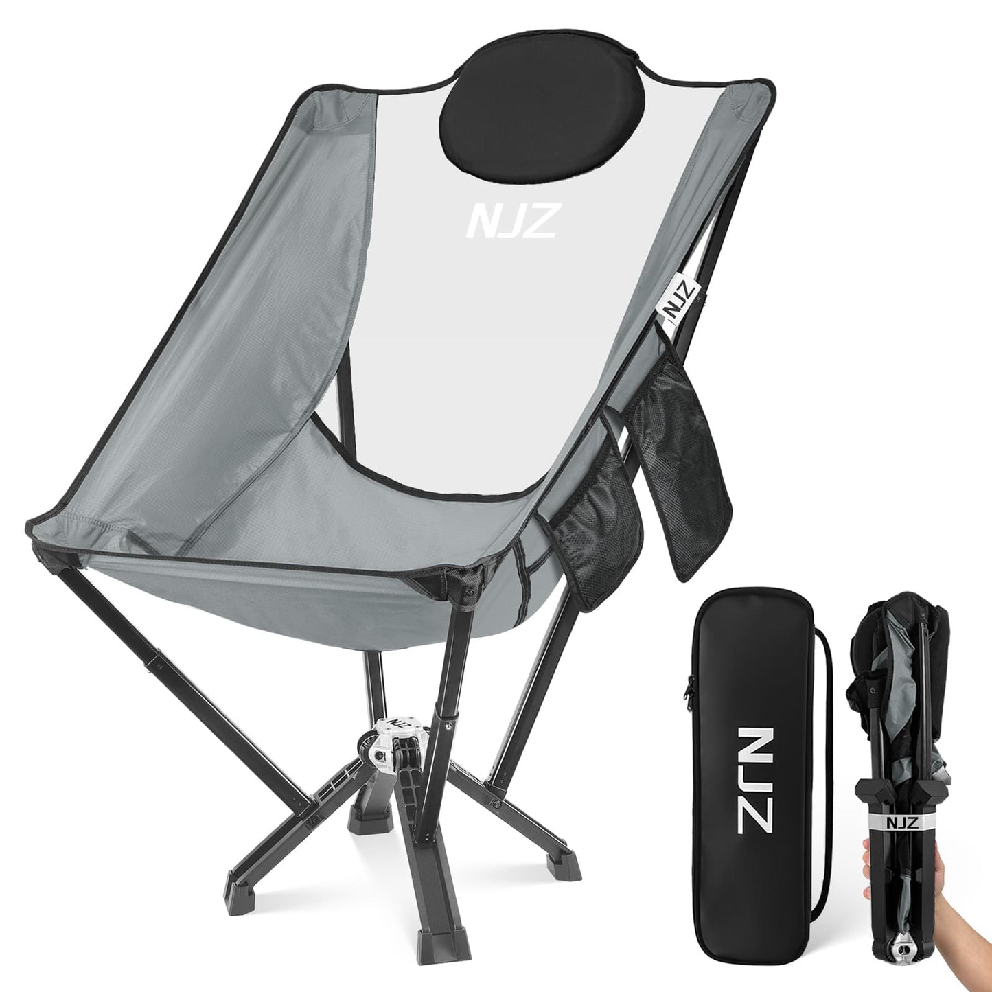 NJZ Plus Size Camping Chair for Big Tall Adults Silver