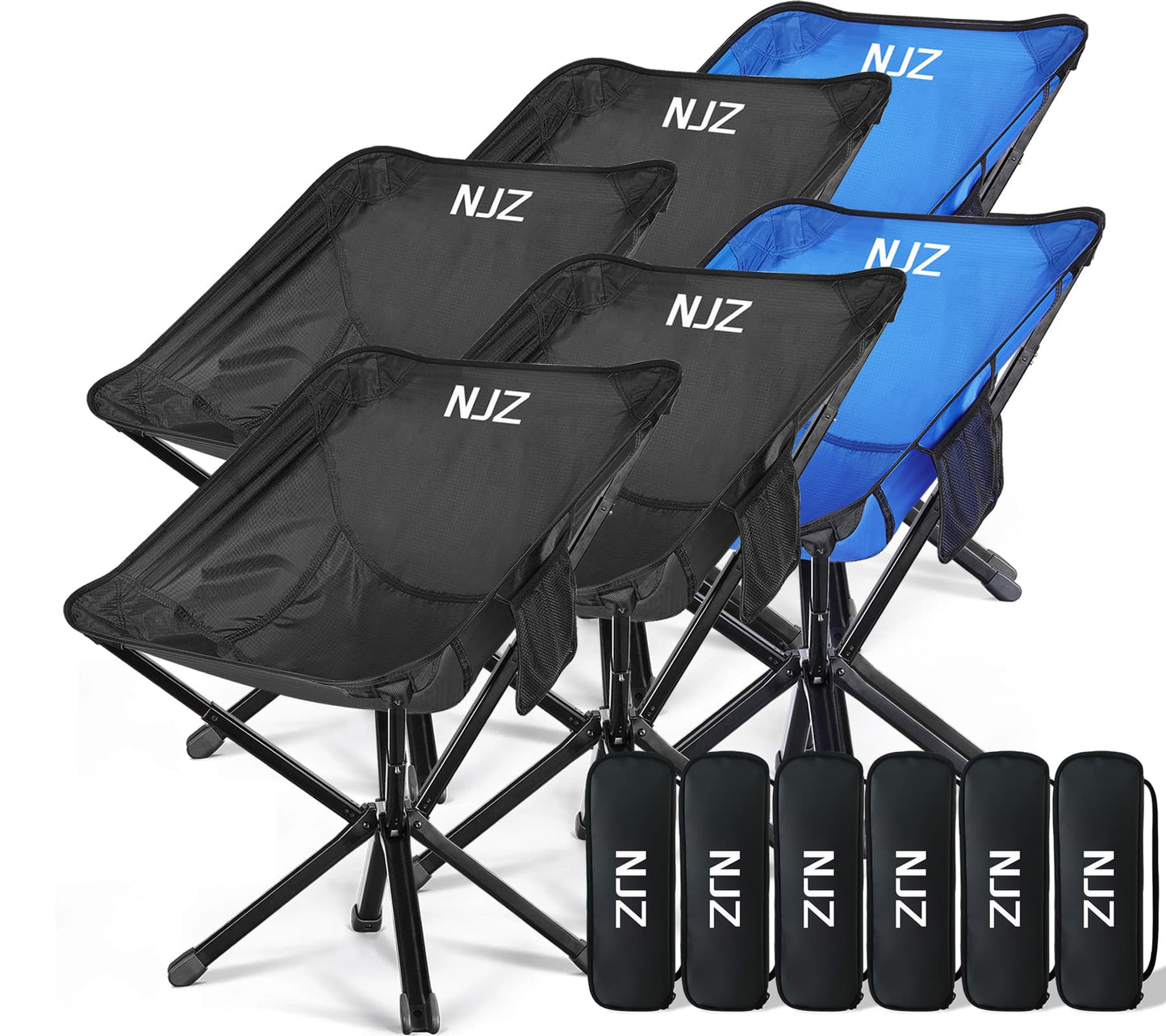 NJZ Outdoor 200 LBS Camping Chair for Hiking Backpacking Black Blue Bundle