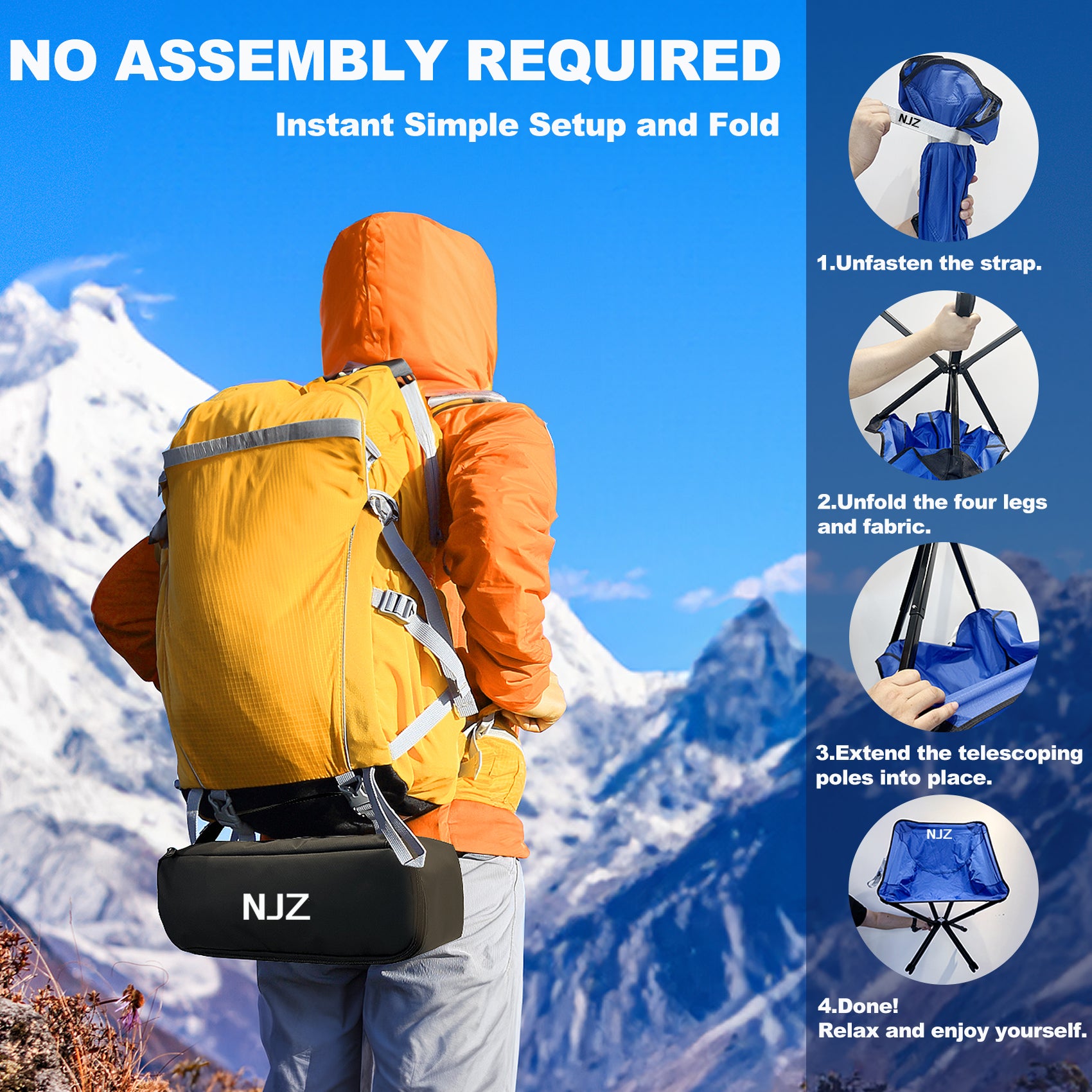 NJZ Folding Hiking Chair with Carrying Bag