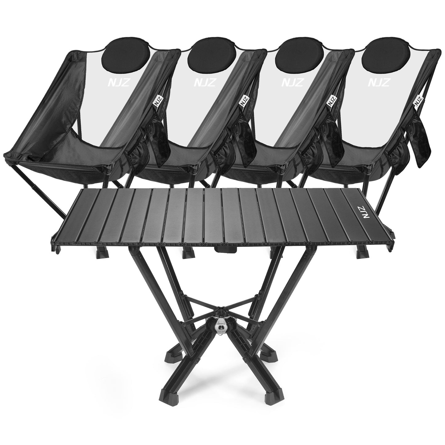 5 Packs: 4x Heavy Duty Camping Chairs(Black)+1x Camping Table