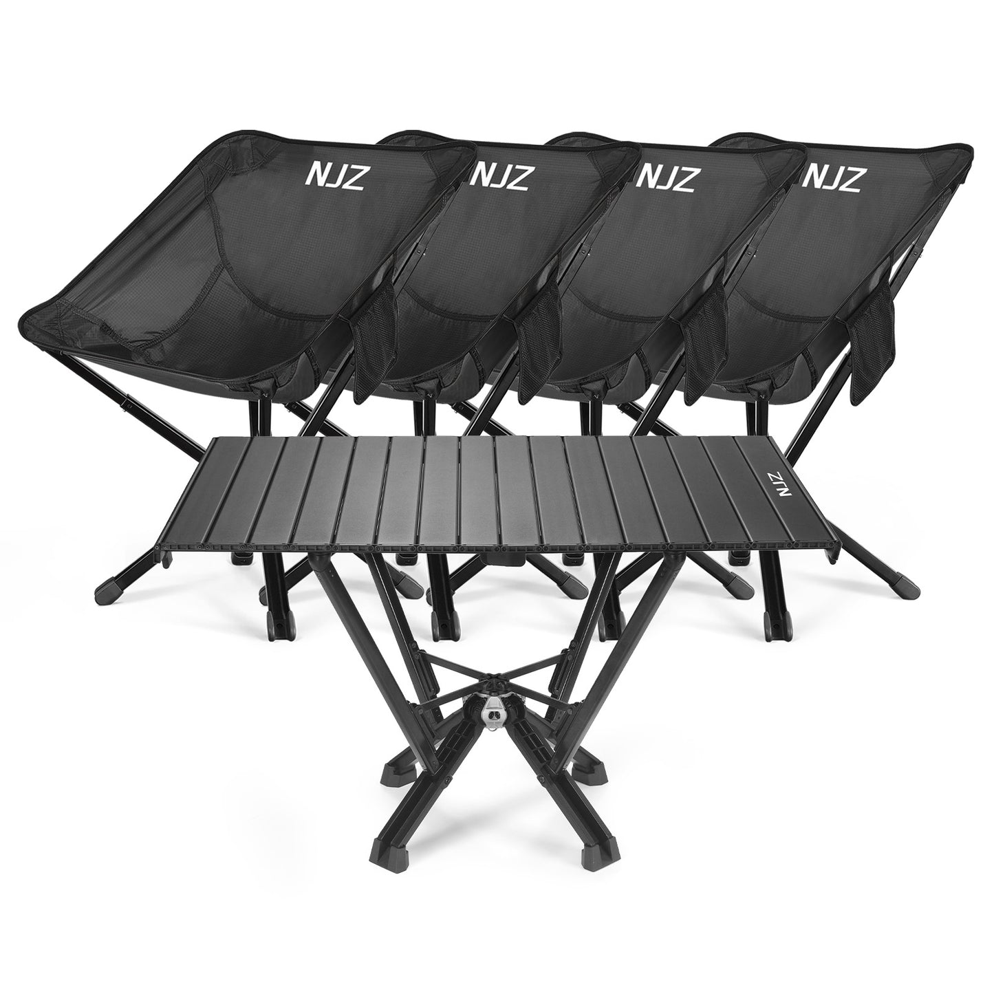 5 Packs: 4x Backpacking Chairs(Black)+1x Camping Table