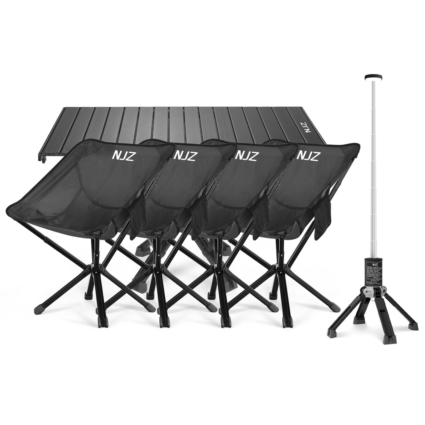 6 Packs: 4x Backpacking Chairs(Black)+1x Camping Table+1x Camping Light