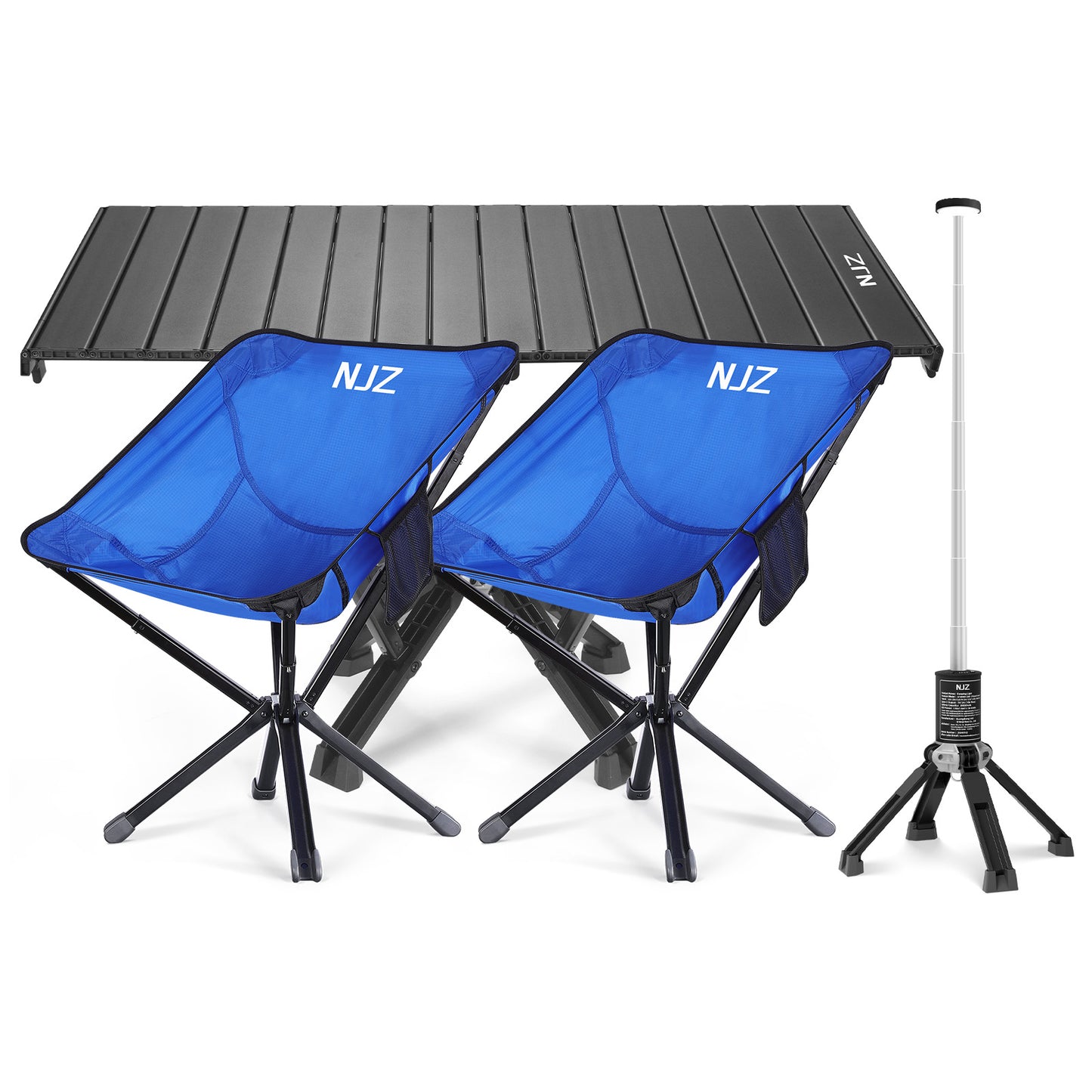 4 Packs: 2xBackpacking Chairs(Blue)+1x Camping Table+1x Camping Light