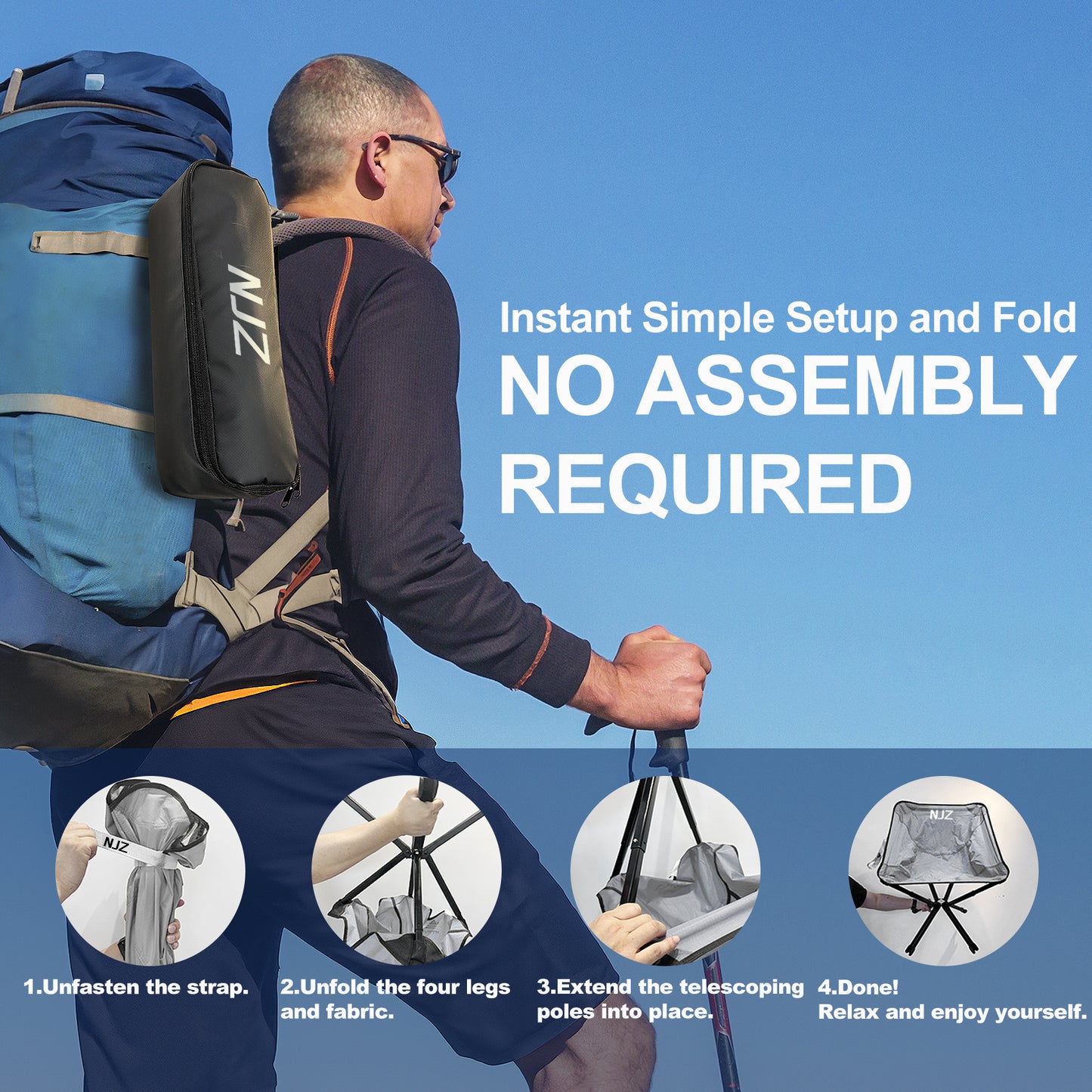 4 Packs: 2xBackpacking Chairs(Silver)+1x Camping Table+1x Camping Light