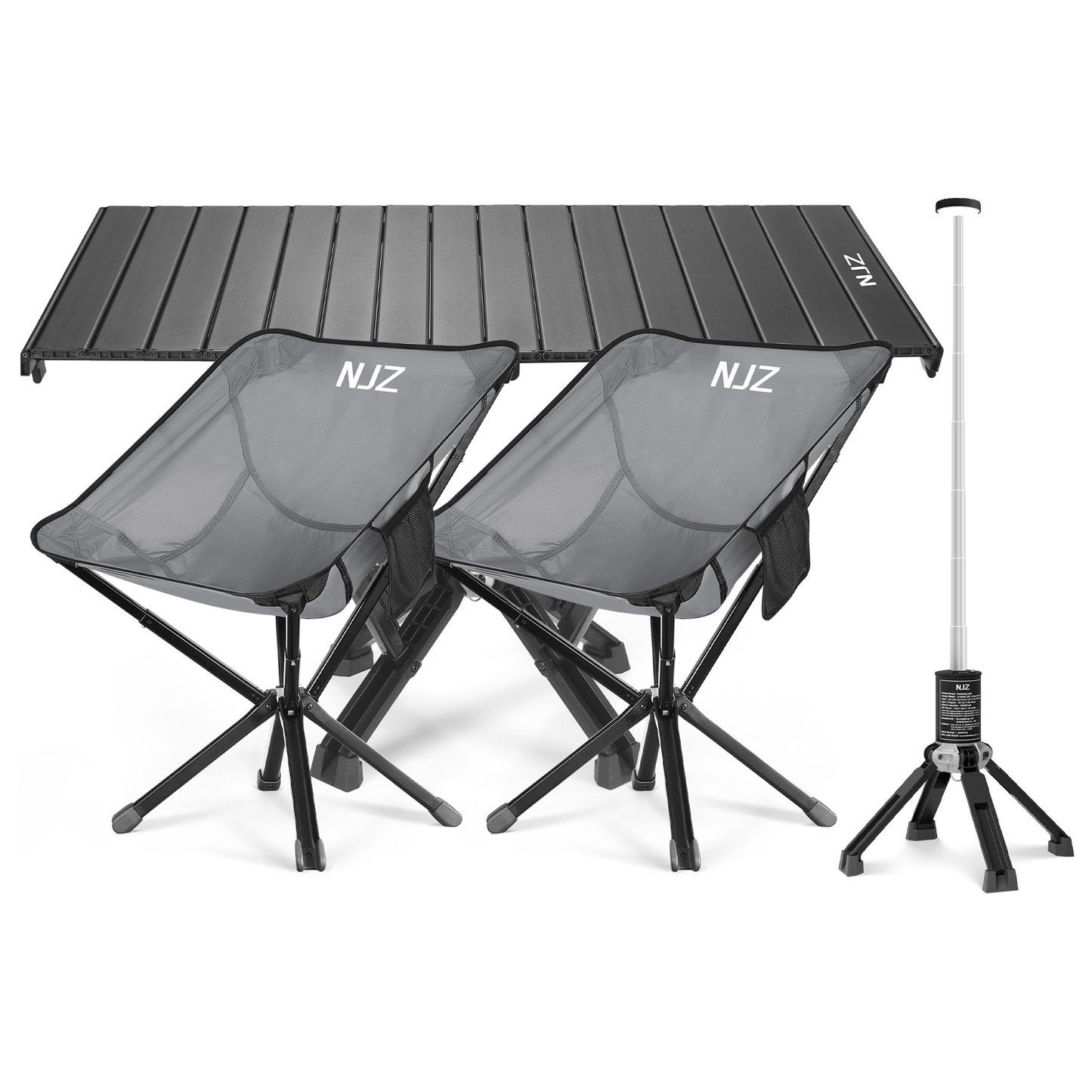 4 Packs: 2xBackpacking Chairs(Silver)+1x Camping Table+1x Camping Light