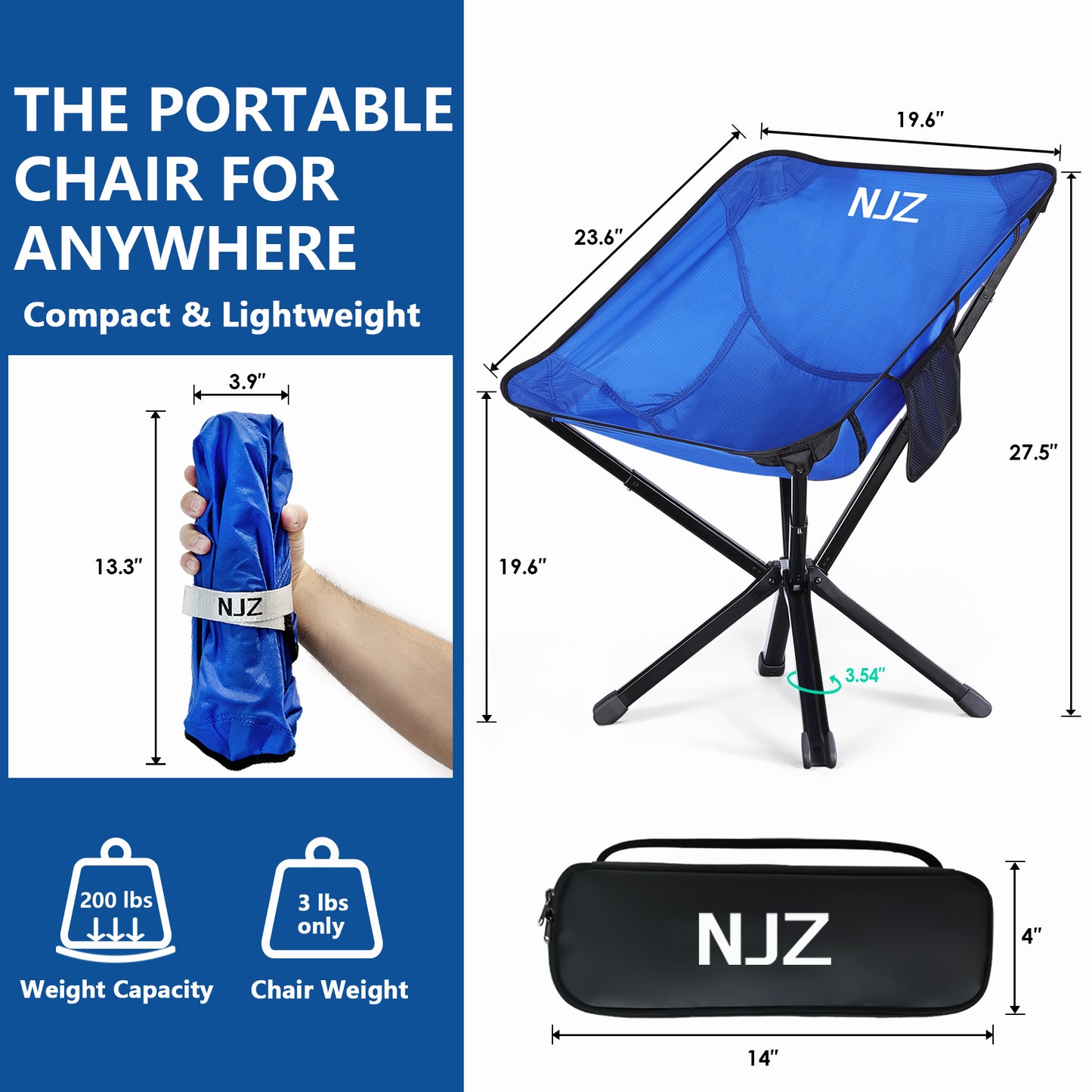 NJZ Outdoor Camping Chair for Hiking Ultralight