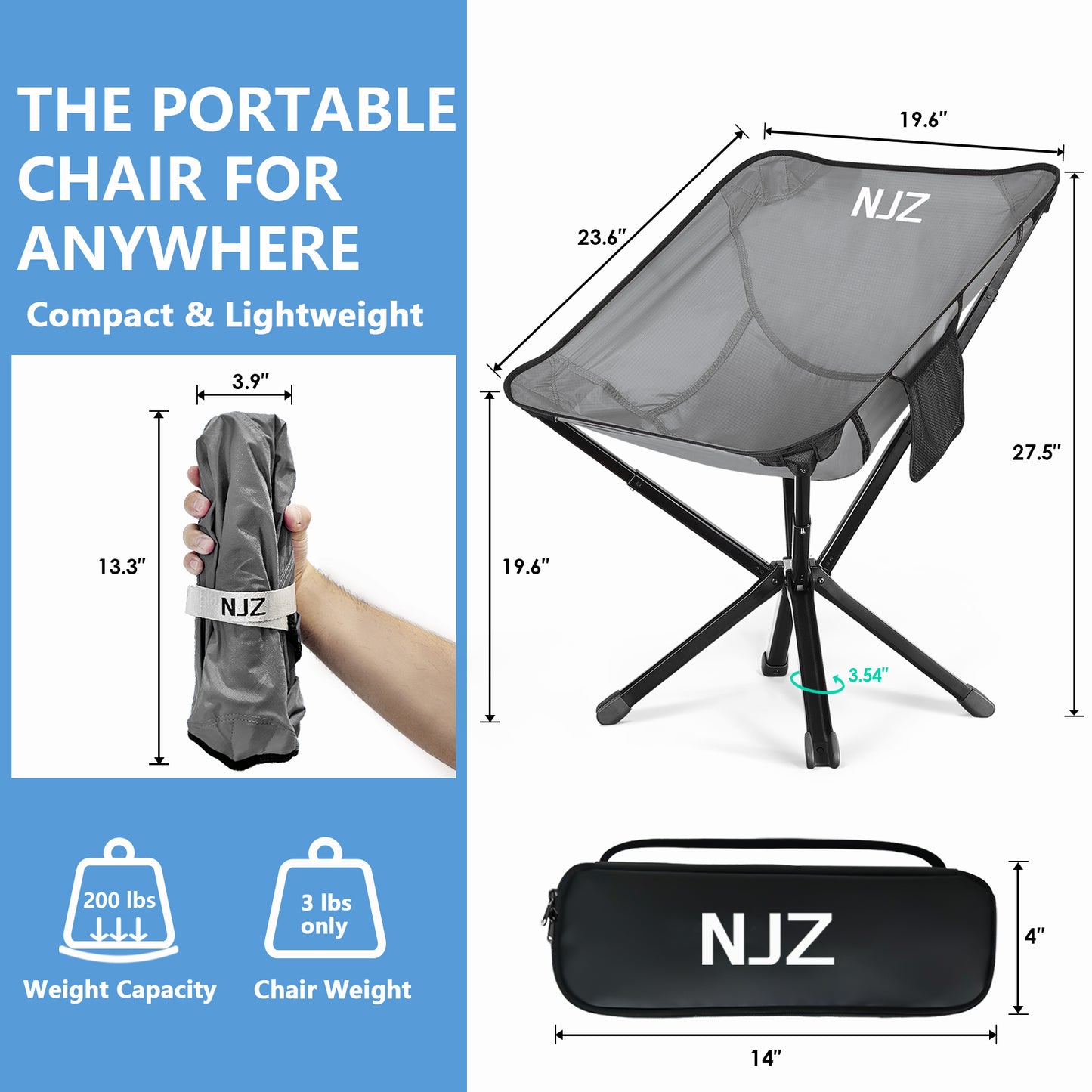 4 Packs: 2xBackpacking Chairs(Silver)+1x Camping Table+1x Camping Light