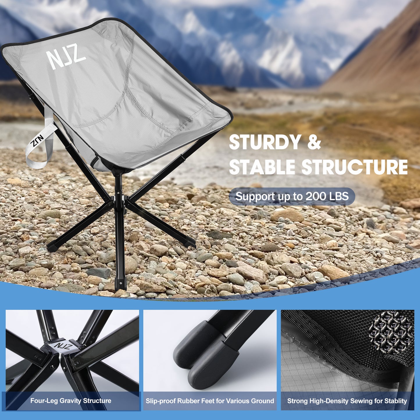 4 Packs: 4xBackpacking Chair(Silver)