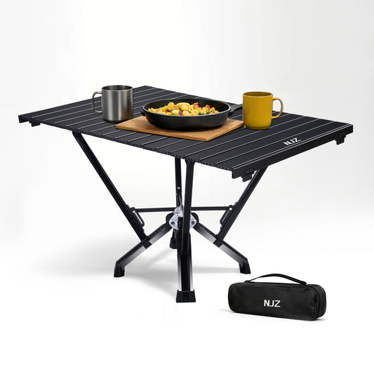 NJZ Heavy Duty Folding Camping Table - 380 lbs Capacity Metal Roll-Up Top